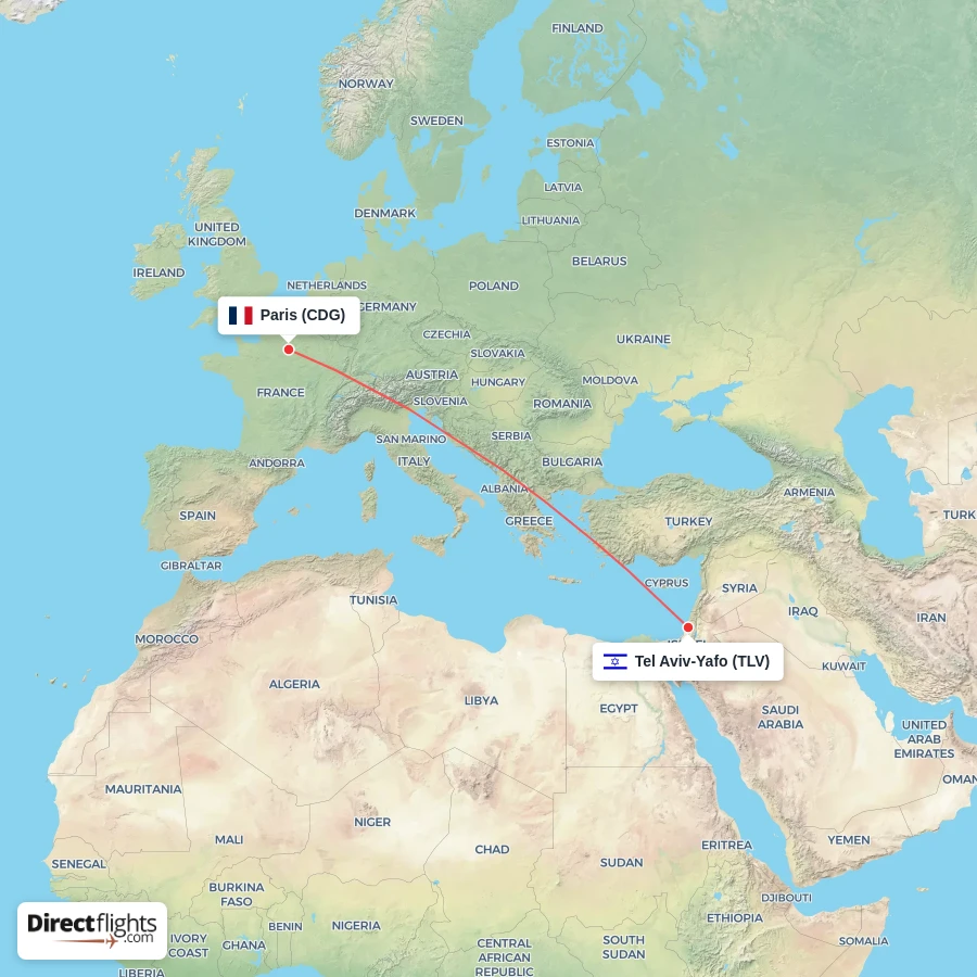 CDG - TLV route map