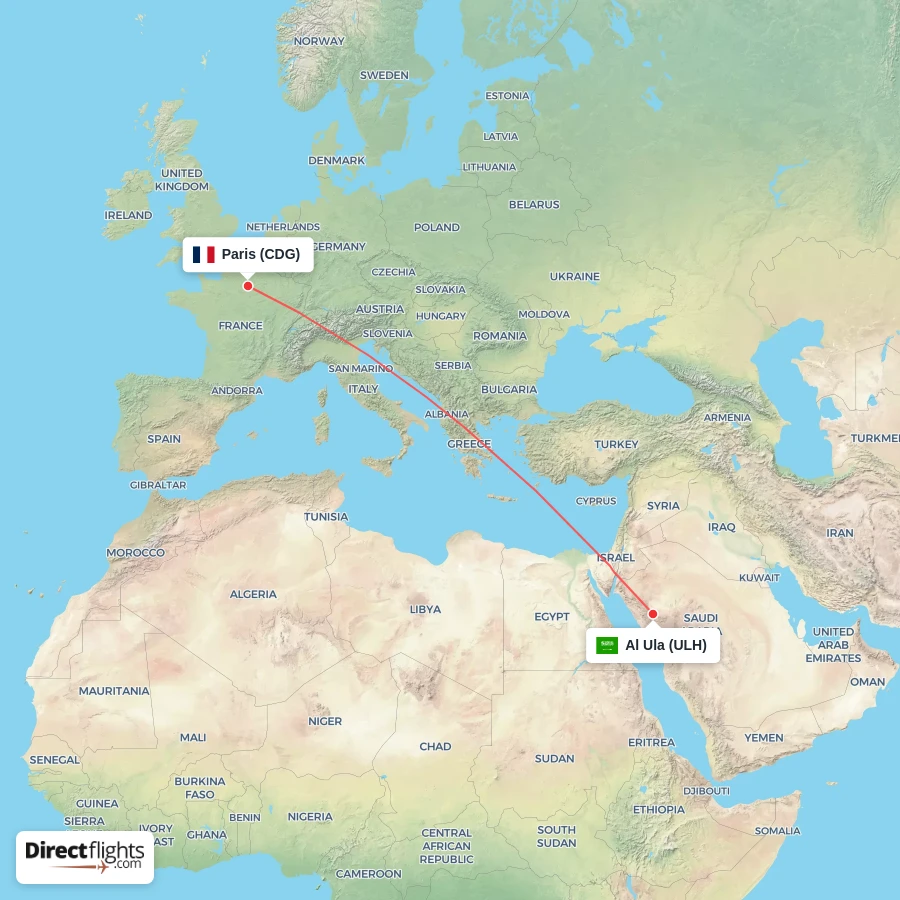 CDG - ULH route map