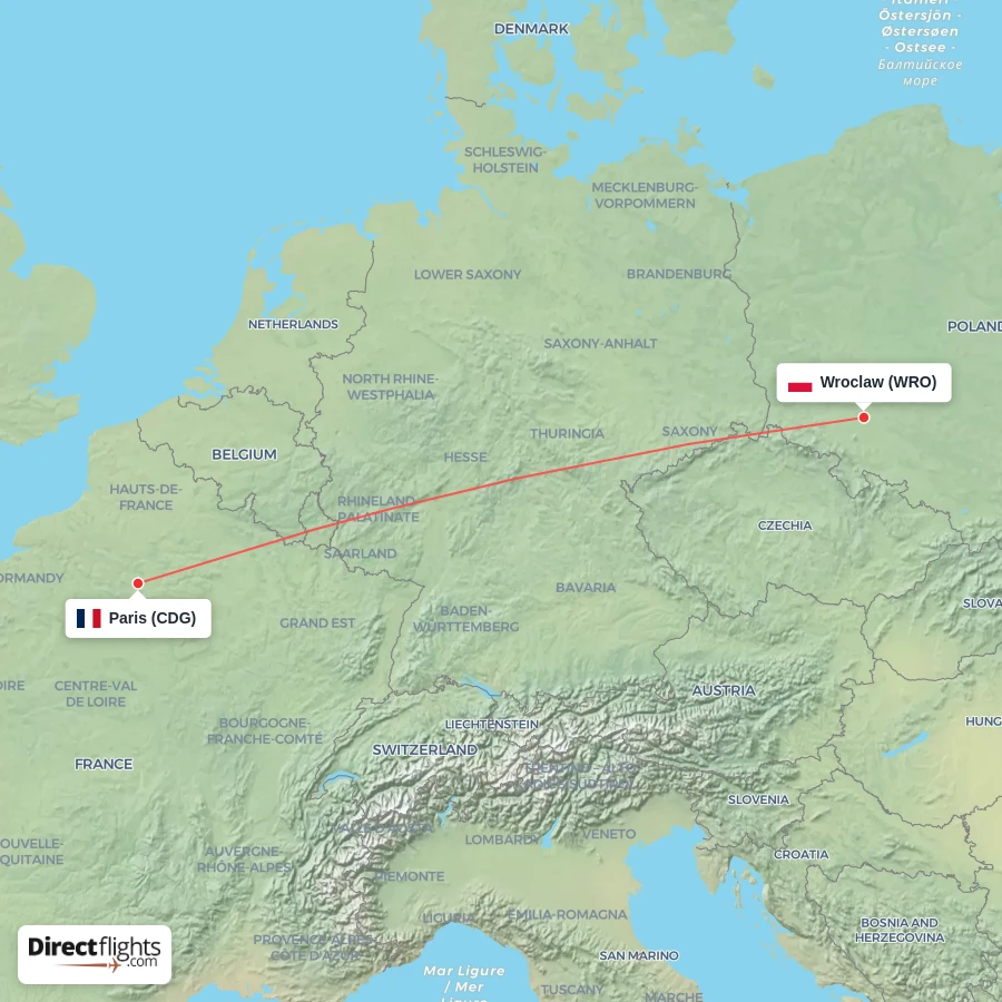 CDG - WRO route map