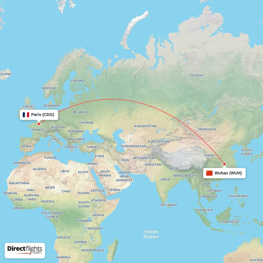 CDG - WUH route map