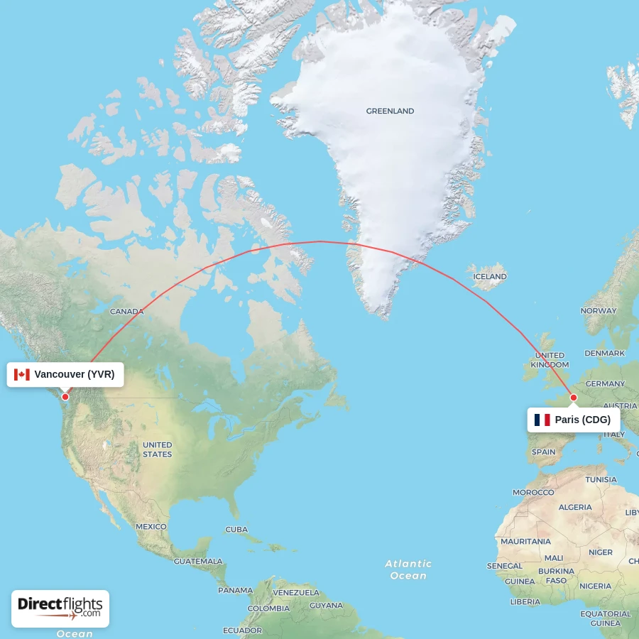 CDG - YVR route map