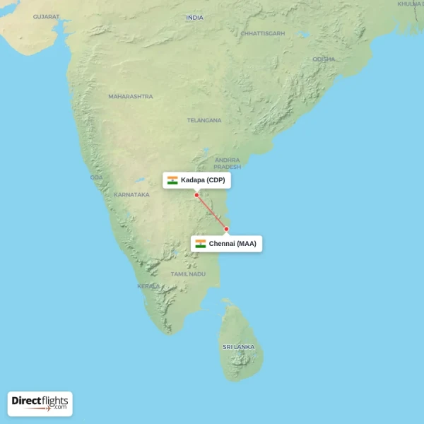 Kadapa - Chennai direct flight map
