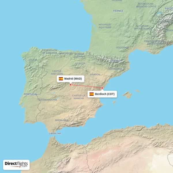 Benlloch - Madrid direct flight map