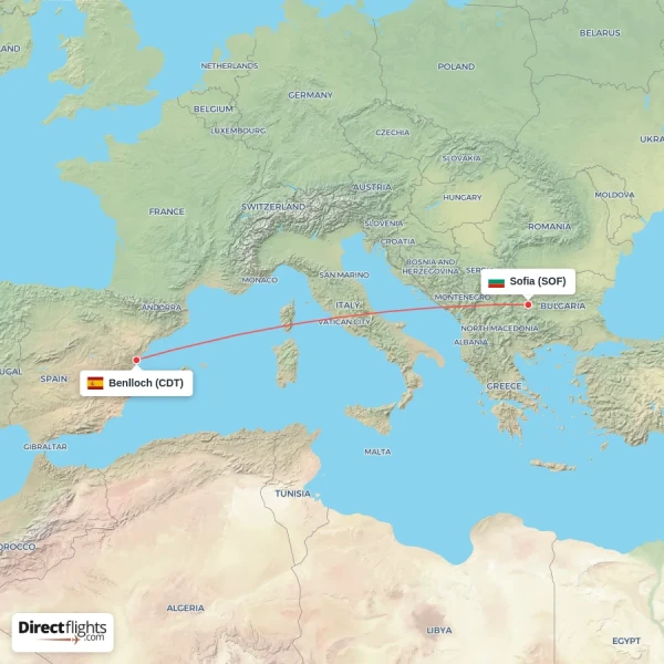 Benlloch - Sofia direct flight map