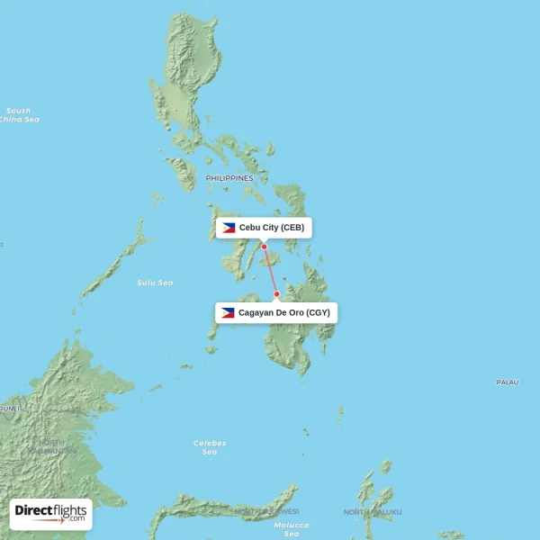 Cebu City - Cagayan De Oro direct flight map