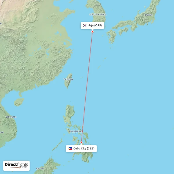 Cebu City - Jeju direct flight map