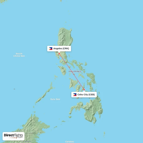 Cebu City - Angeles direct flight map