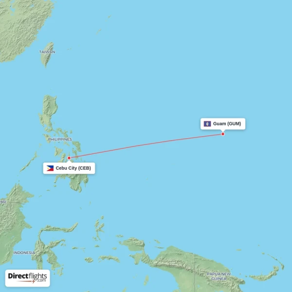 Cebu City - Guam direct flight map