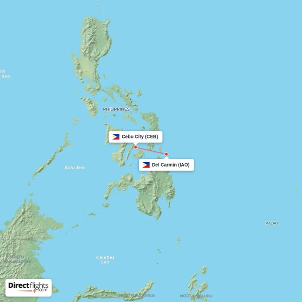 Cebu City - Del Carmin direct flight map