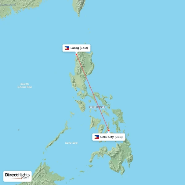 Cebu City - Laoag direct flight map