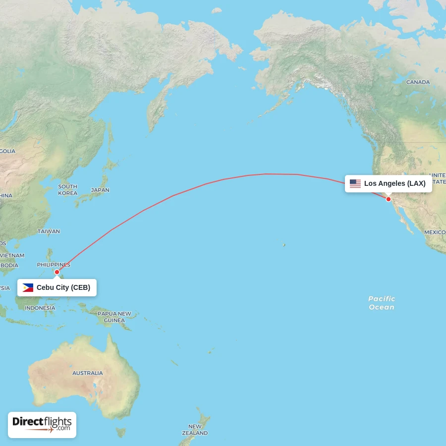 CEB - LAX route map