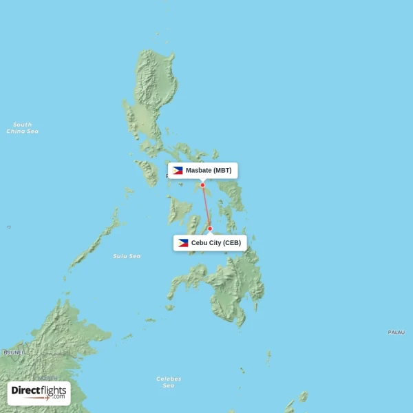 Cebu City - Masbate direct flight map