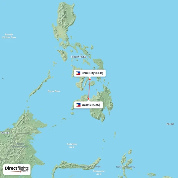 Cebu City - Ozamiz direct flight map