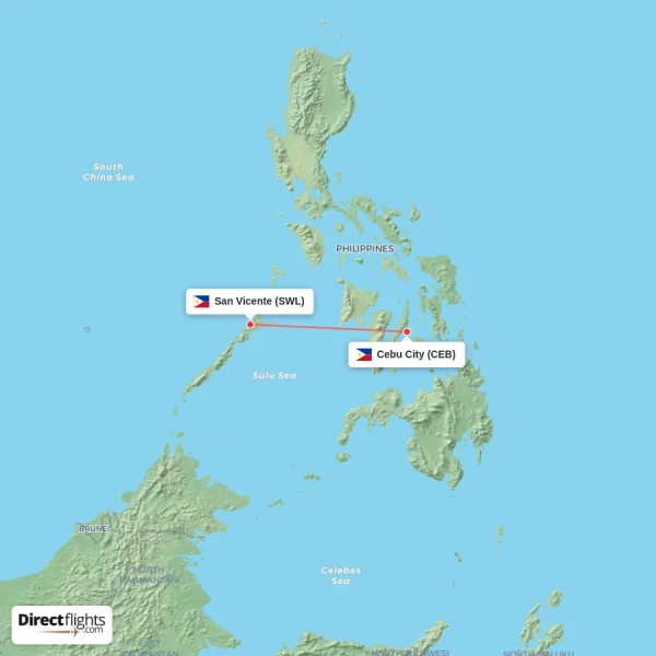 Cebu City - San Vicente direct flight map