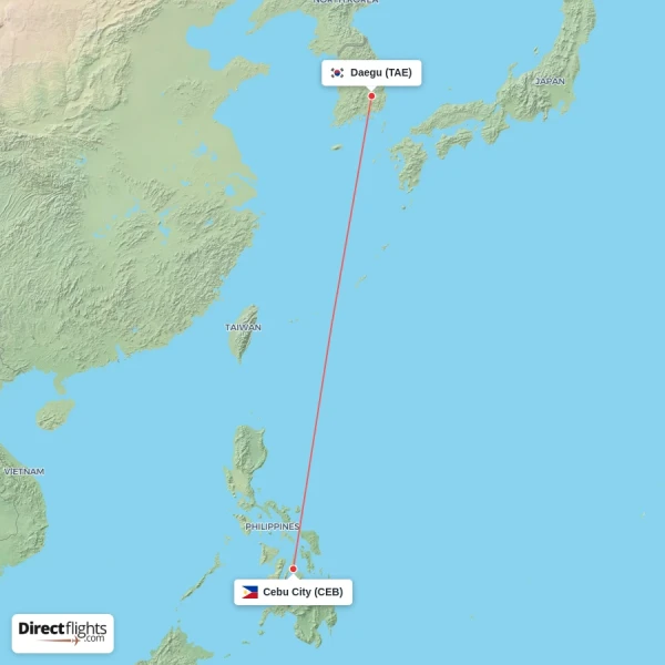 Cebu City - Daegu direct flight map