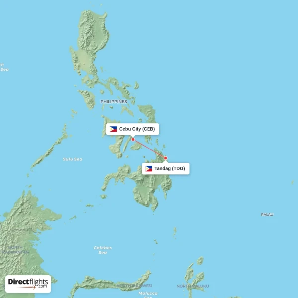 Cebu City - Tandag direct flight map