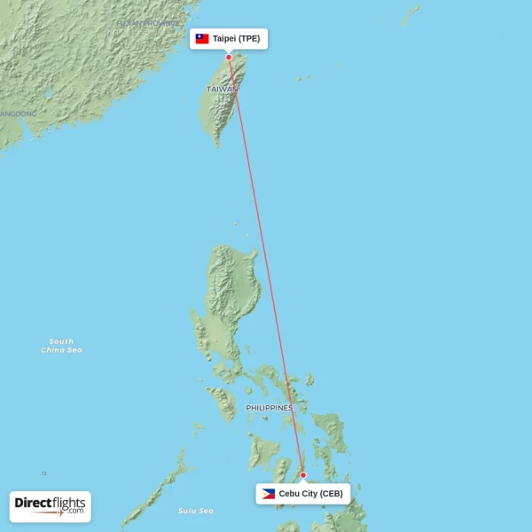 Cebu City - Taipei direct flight map