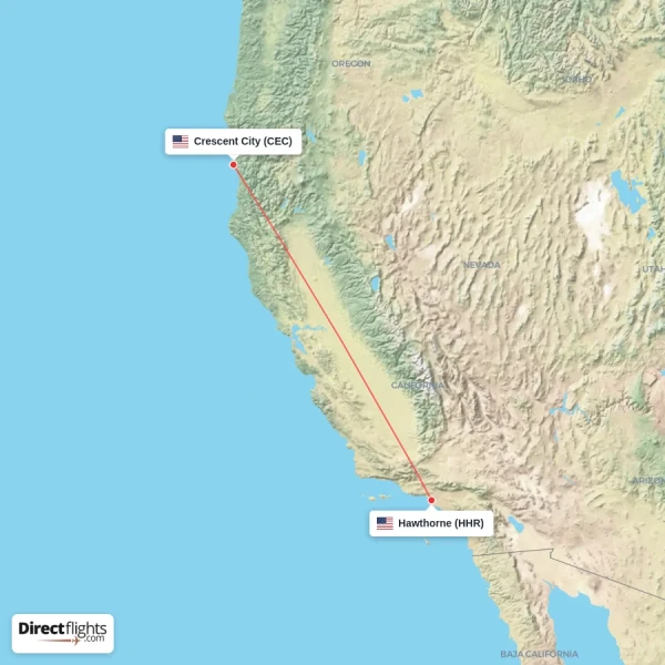 Crescent City - Hawthorne direct flight map