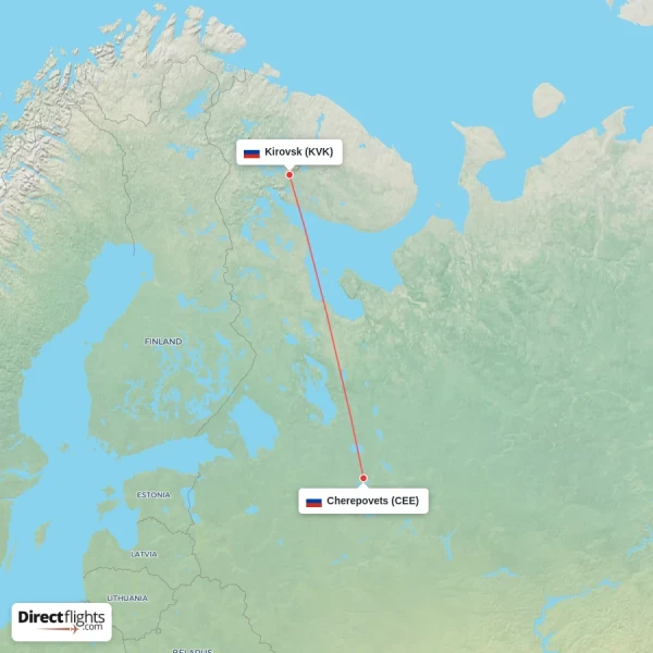 Cherepovets - Kirovsk direct flight map