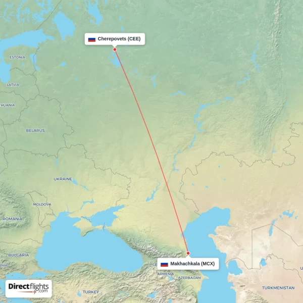 Cherepovets - Makhachkala direct flight map