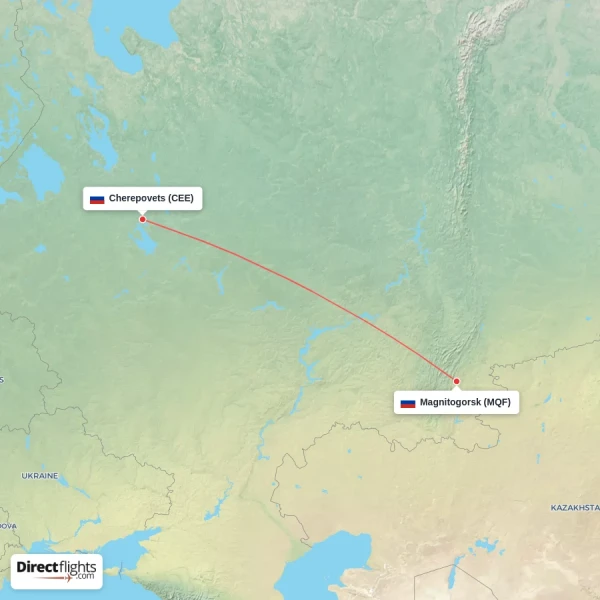 Cherepovets - Magnitogorsk direct flight map