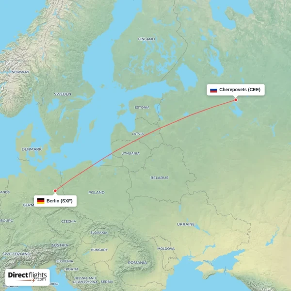 Cherepovets - Berlin direct flight map