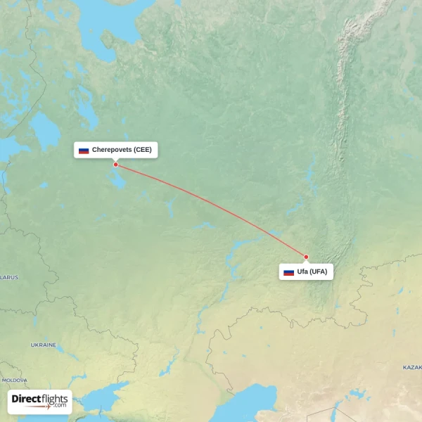 Cherepovets - Ufa direct flight map