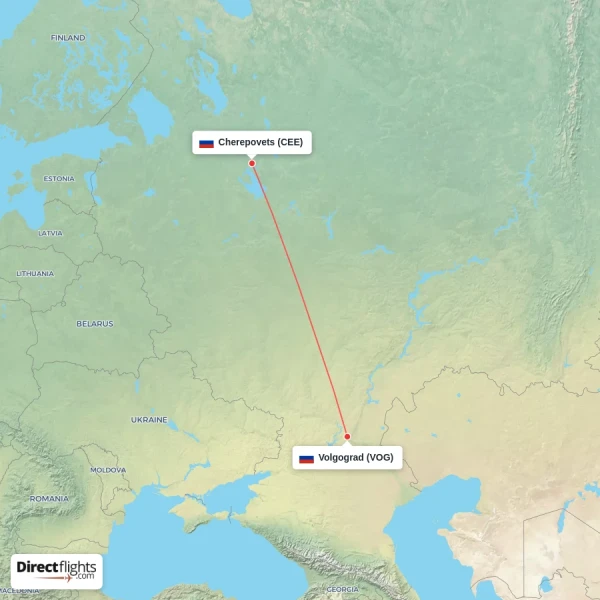 Cherepovets - Volgograd direct flight map