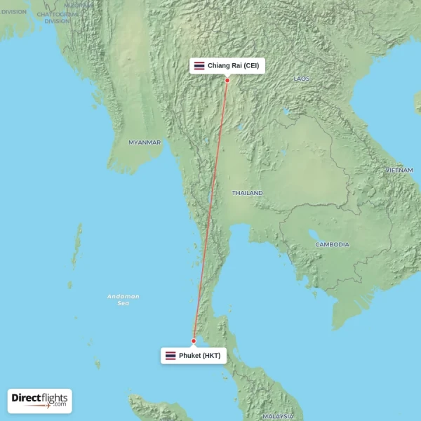 Chiang Rai - Phuket direct flight map