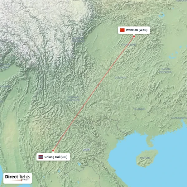 Chiang Rai - Wanxian direct flight map