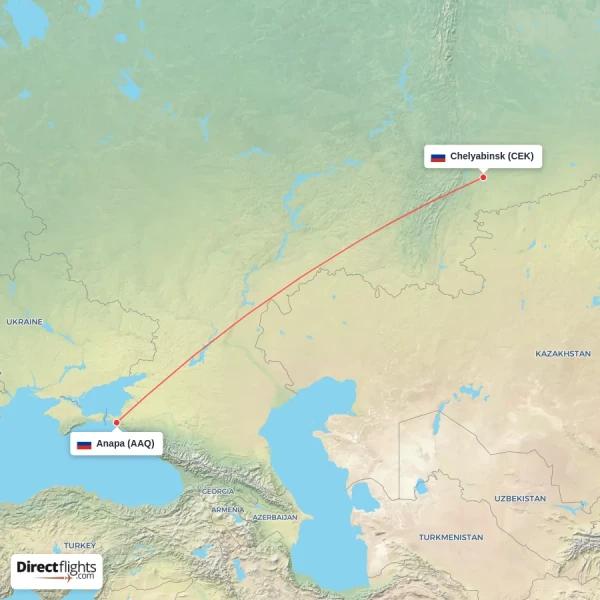 Chelyabinsk - Anapa direct flight map