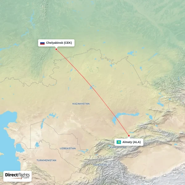 Chelyabinsk - Almaty direct flight map
