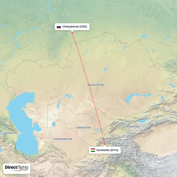 Chelyabinsk - Dushanbe direct flight map