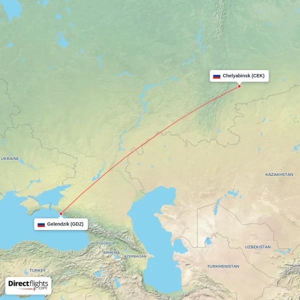 Chelyabinsk - Gelendzik direct flight map