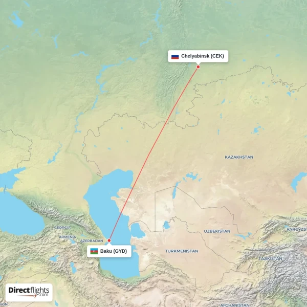 Chelyabinsk - Baku direct flight map