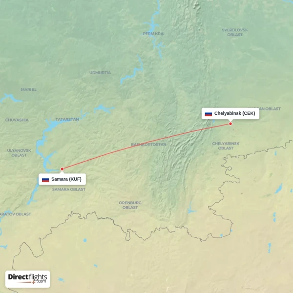 Chelyabinsk - Samara direct flight map