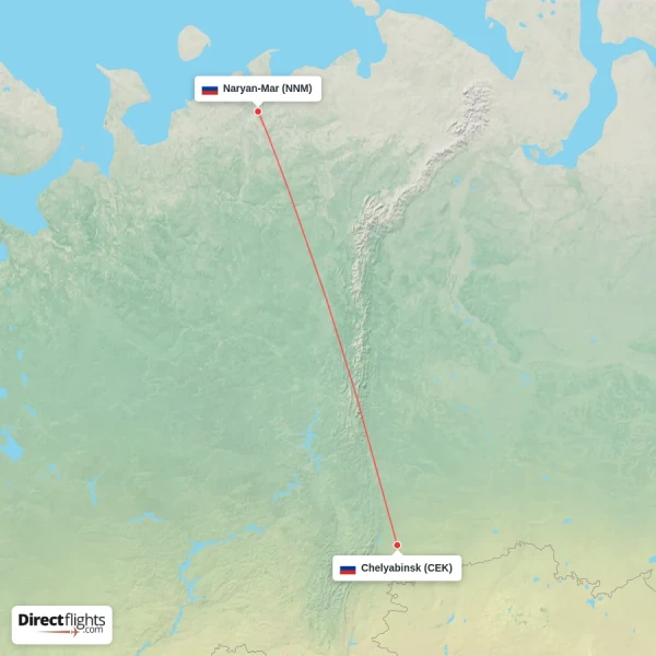Chelyabinsk - Naryan-Mar direct flight map