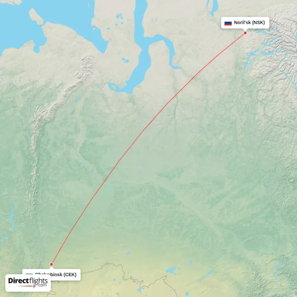 Chelyabinsk - Noril'sk direct flight map