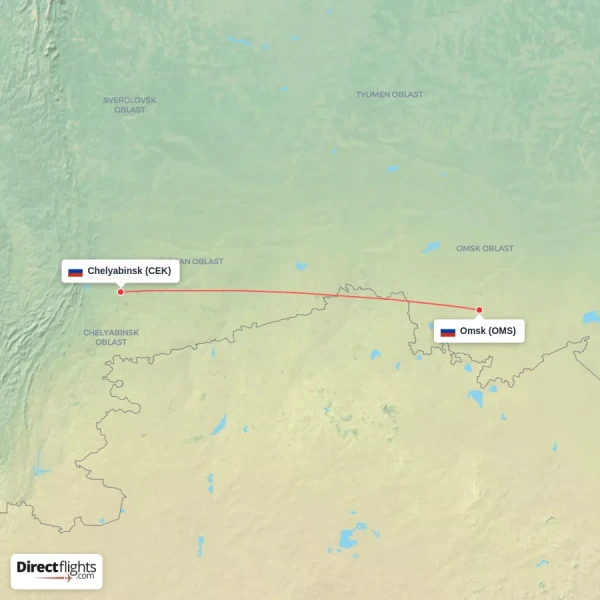Chelyabinsk - Omsk direct flight map