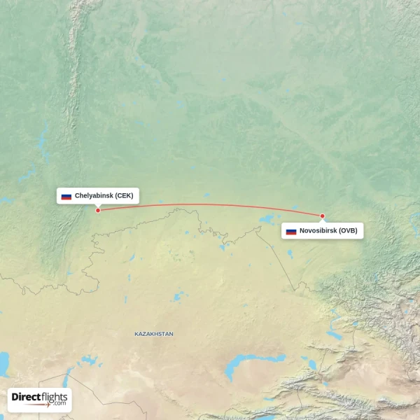 Chelyabinsk - Novosibirsk direct flight map