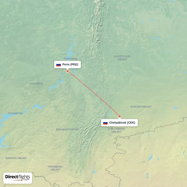 Chelyabinsk - Perm direct flight map