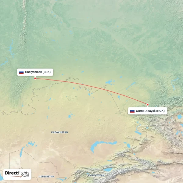 Chelyabinsk - Gorno-Altaysk direct flight map