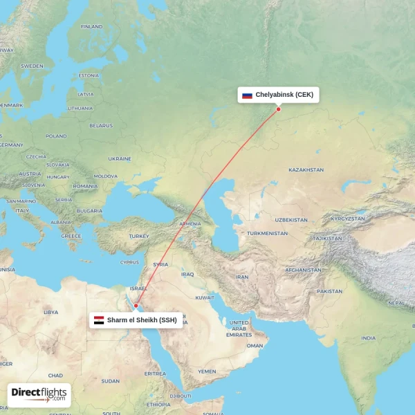 Chelyabinsk - Sharm el Sheikh direct flight map