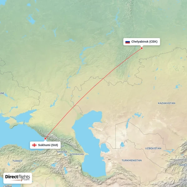Chelyabinsk - Sukhumi direct flight map