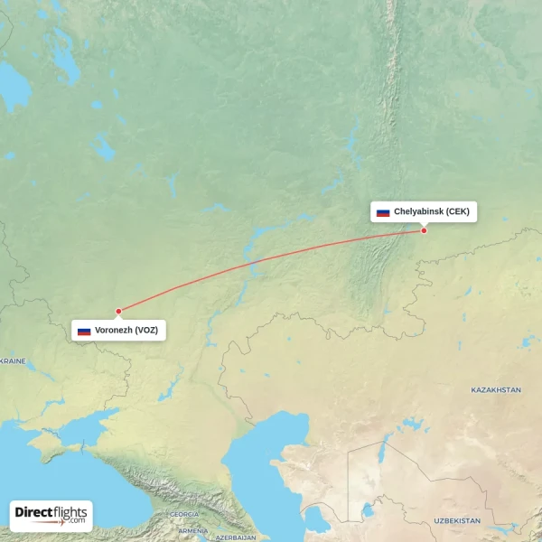 Chelyabinsk - Voronezh direct flight map
