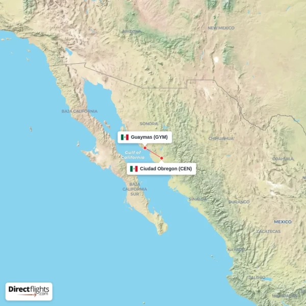 Ciudad Obregon - Guaymas direct flight map