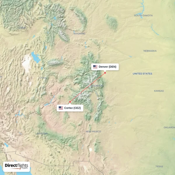 Cortez - Denver direct flight map