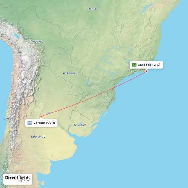 Cabo Frio - Cordoba direct flight map