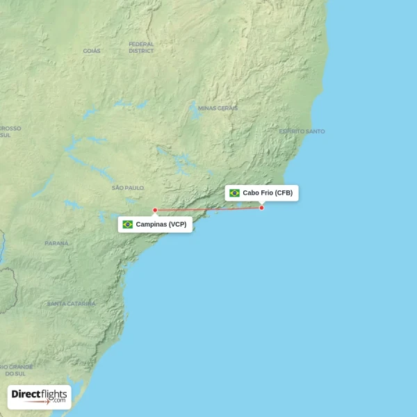 Cabo Frio - Campinas direct flight map