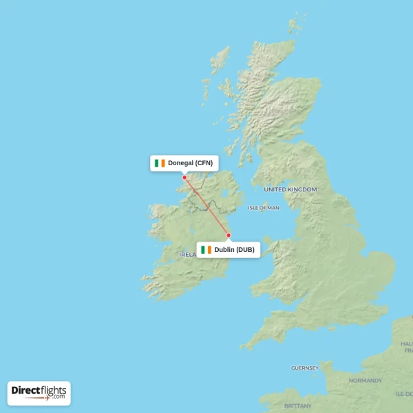 Donegal - Dublin direct flight map